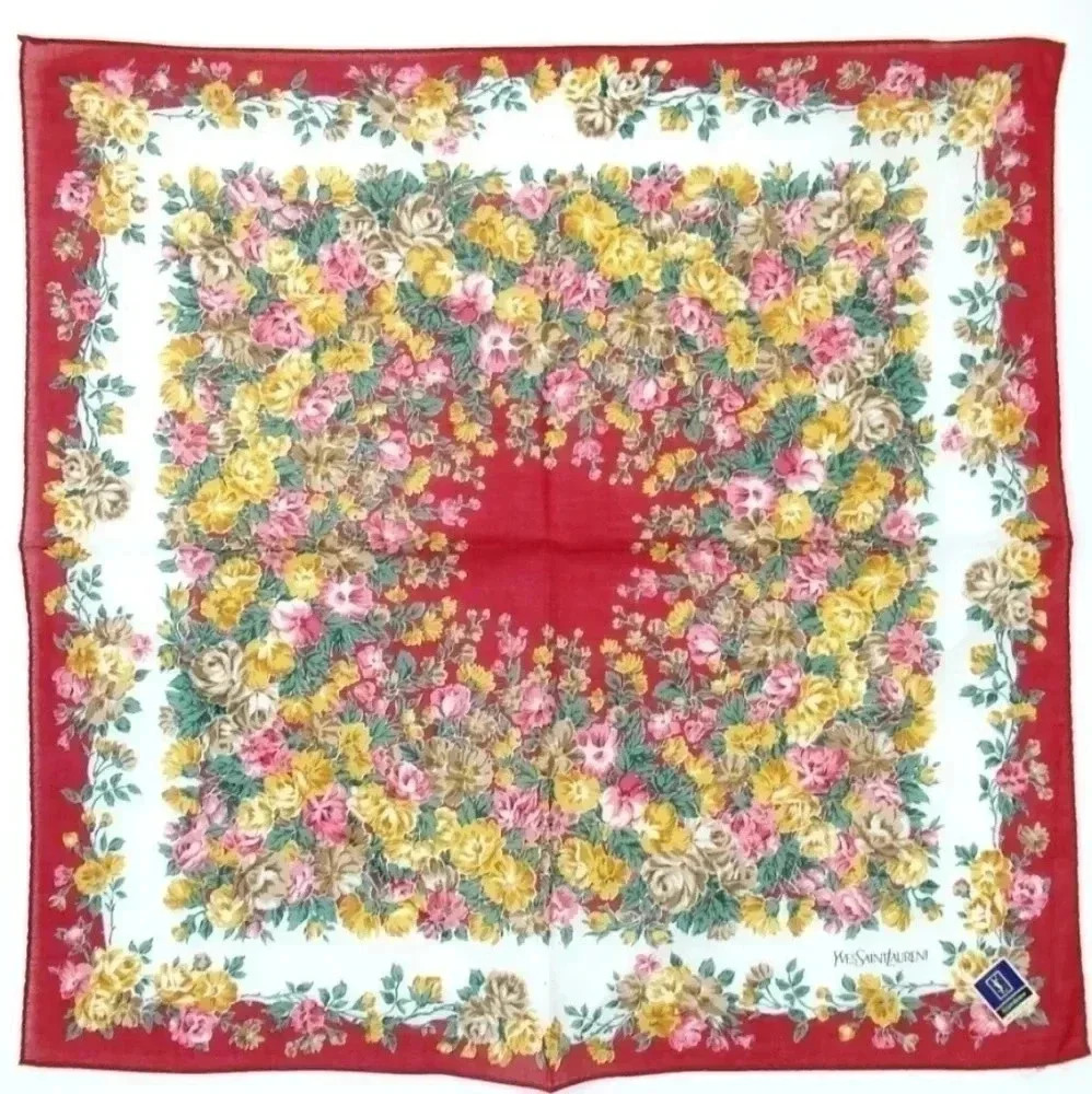 Set of 3 Yves Saint Laurent Cotton Floral Scarves 18.5" x 18.5" - Picture 7 of 9